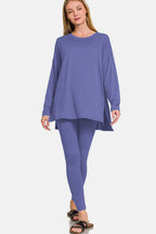 Zenana Full Size Brushed Microfiber Top and Leggings Lounge Set - Delanoir
