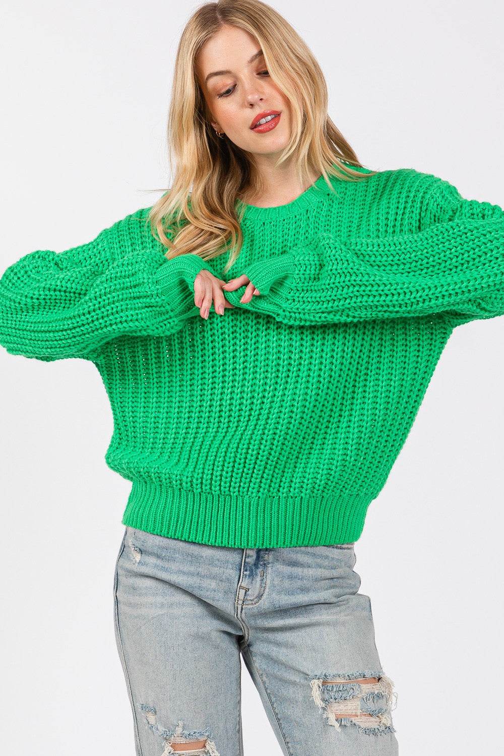 SAGE + FIG Round Neck Drop Shoulder Sweater - Delanoir