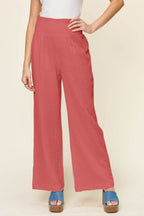 Double Take Full Size Texture Smocked Waist Wide Leg Pants - Delanoir