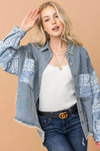 And The Why Full Size Paisley Print Quilted Sleeves Denim Jacket - Delanoir