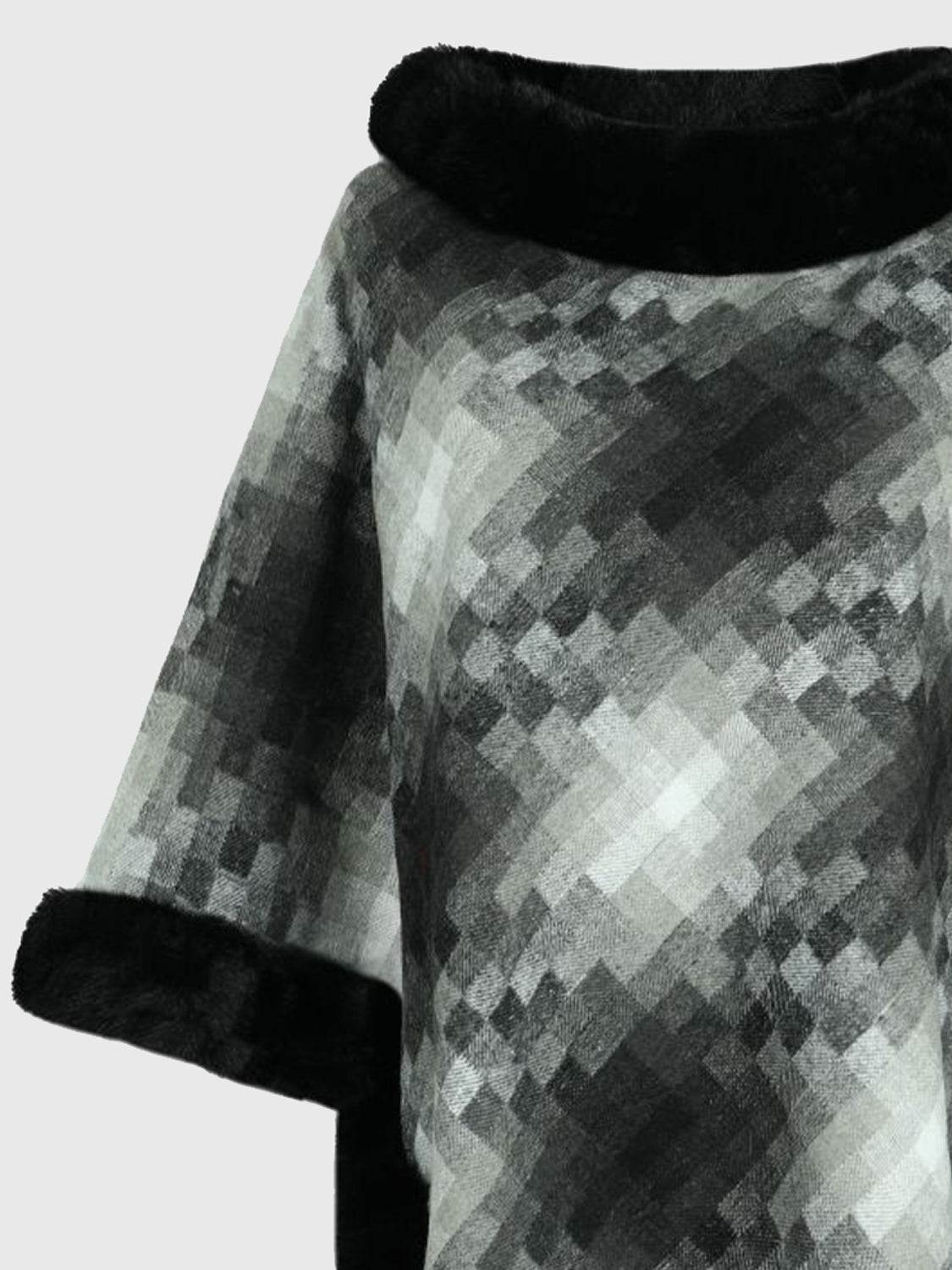 Faux Fur Trim Poncho - Delanoir