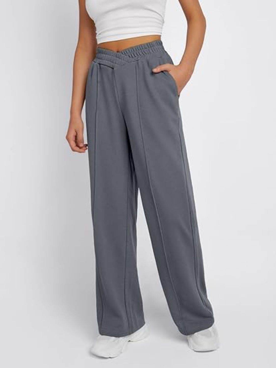 Elastic Waist Wide Leg Pants - Delanoir