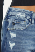 Kancan High Rise Wide Waistband Slim Straight Jeans - Delanoir