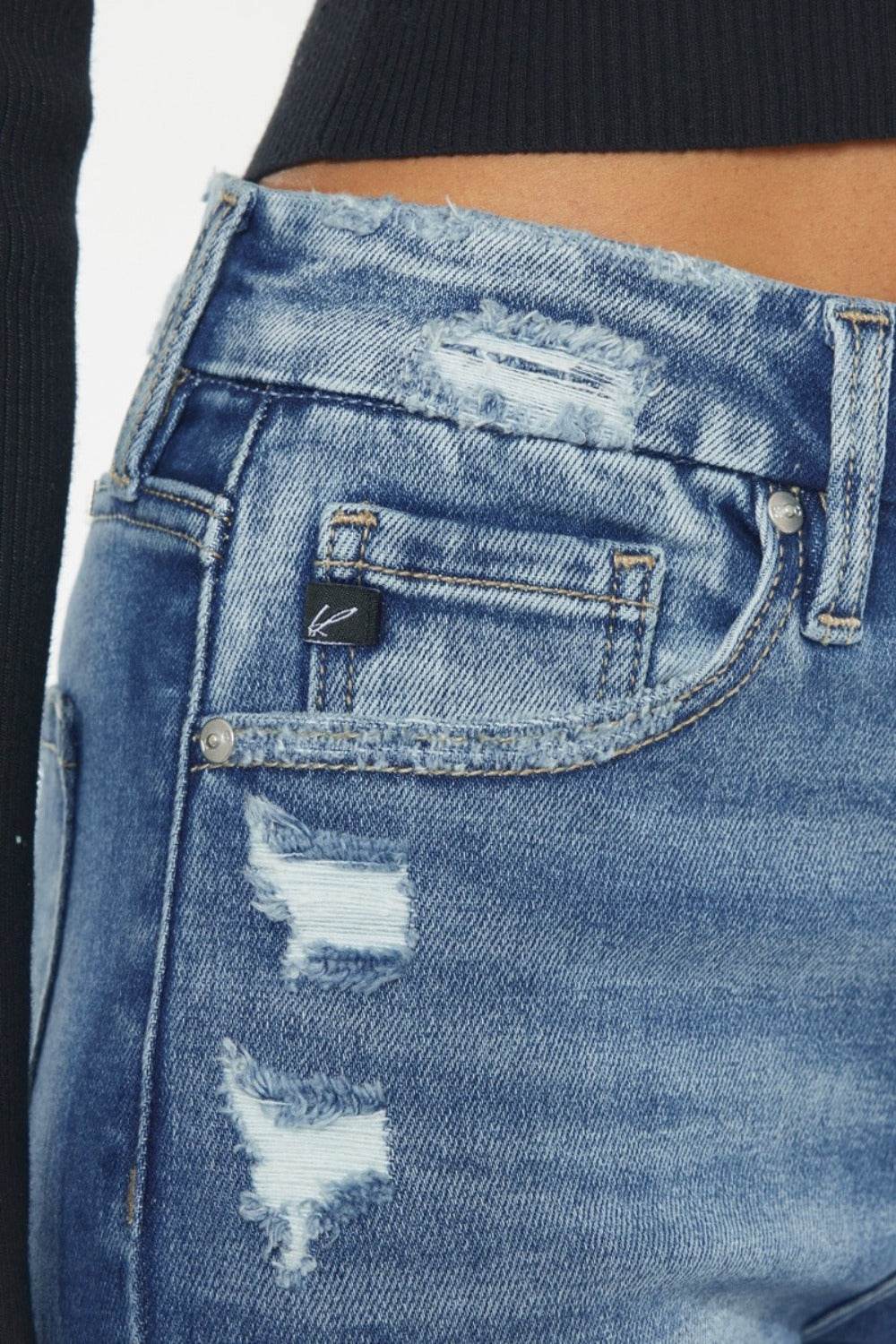 Kancan High Rise Wide Waistband Slim Straight Jeans - Delanoir