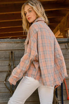 And The Why Full Size Plaid Button Up Raw Hem Shirt - Delanoir