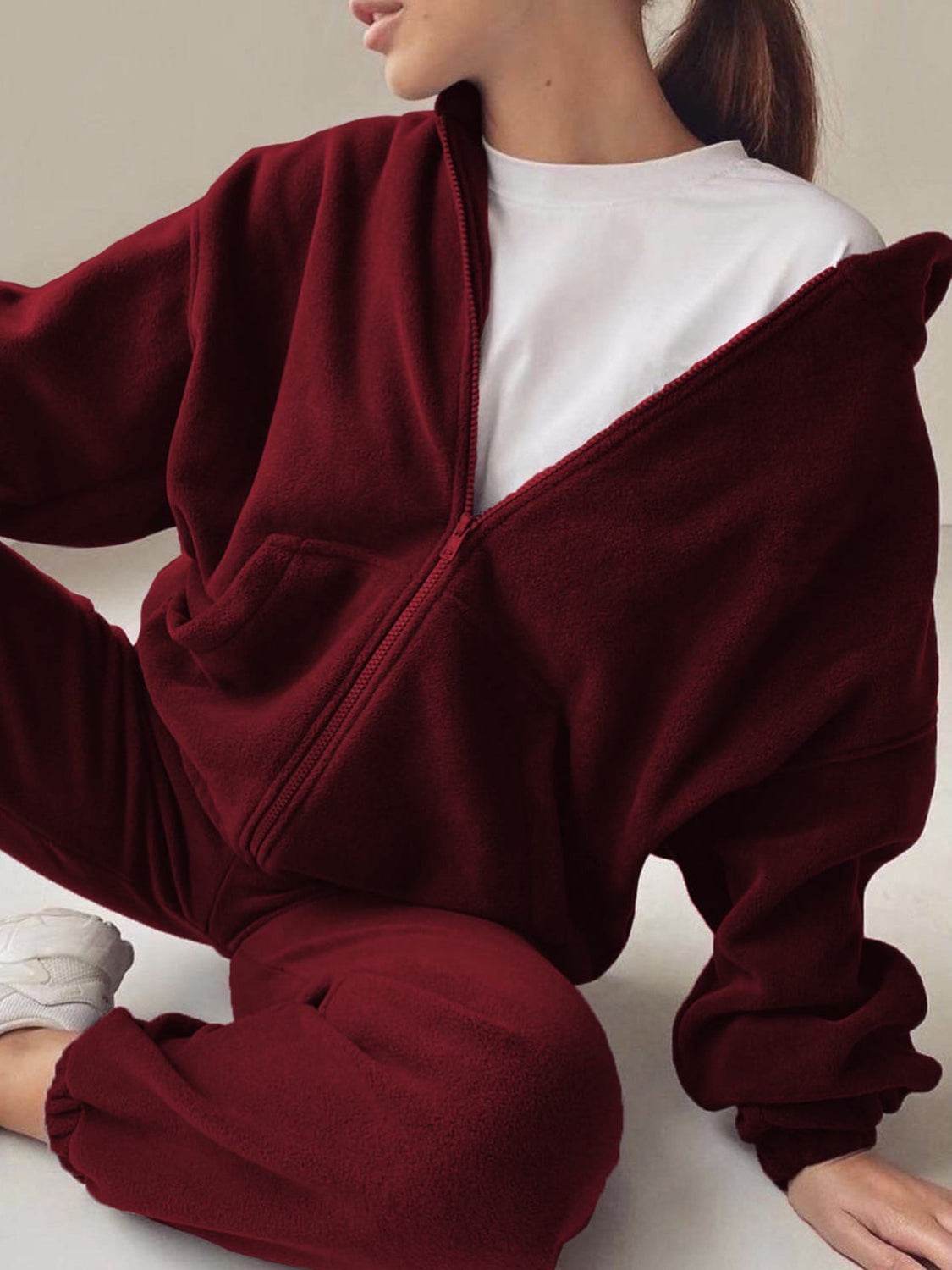 Zip Up Long Sleeve Hoodie and Joggers Set - Delanoir