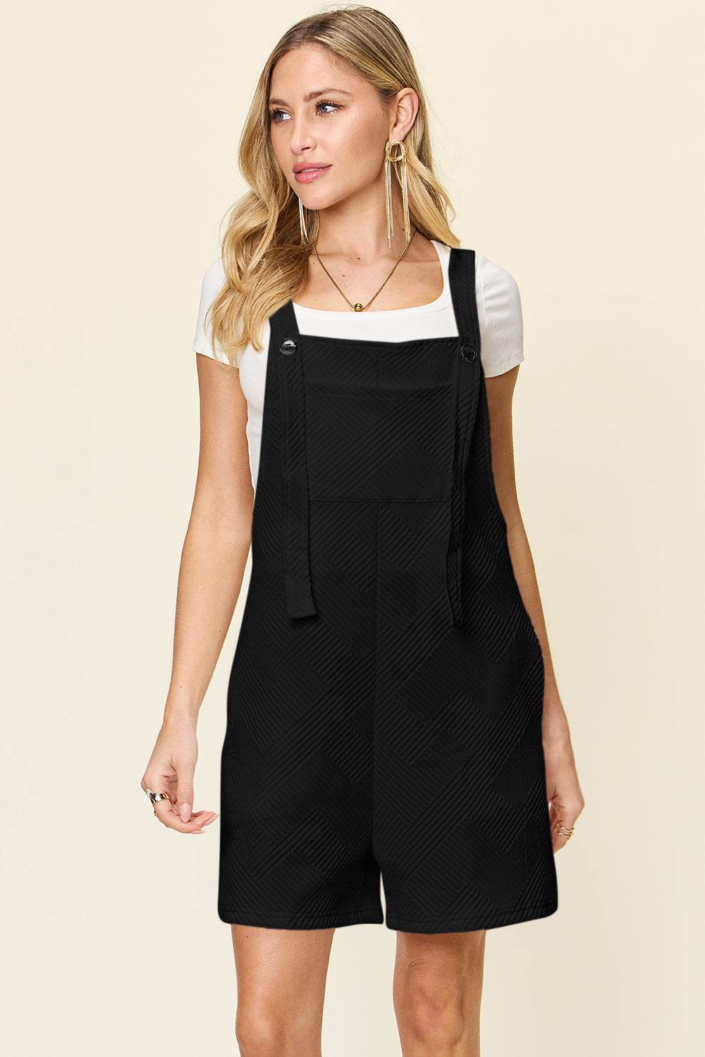 Double Take Full Size Texture Sleeveless Romper - Delanoir