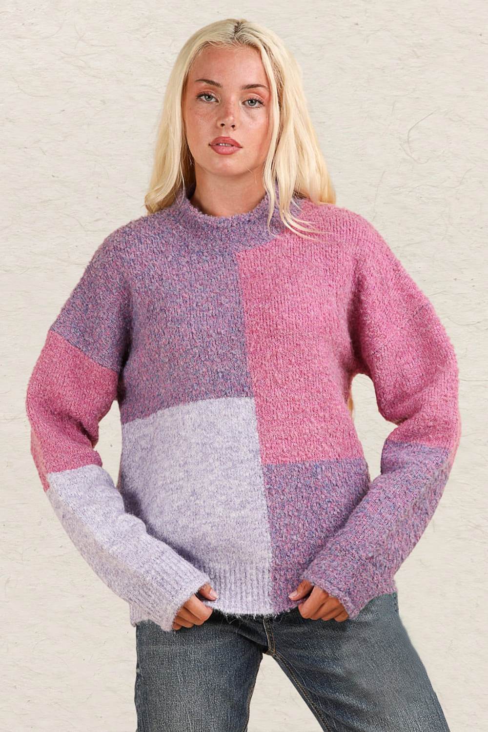 VERY J Color Block Mock Neck Drop Shoulder Sweater - Delanoir