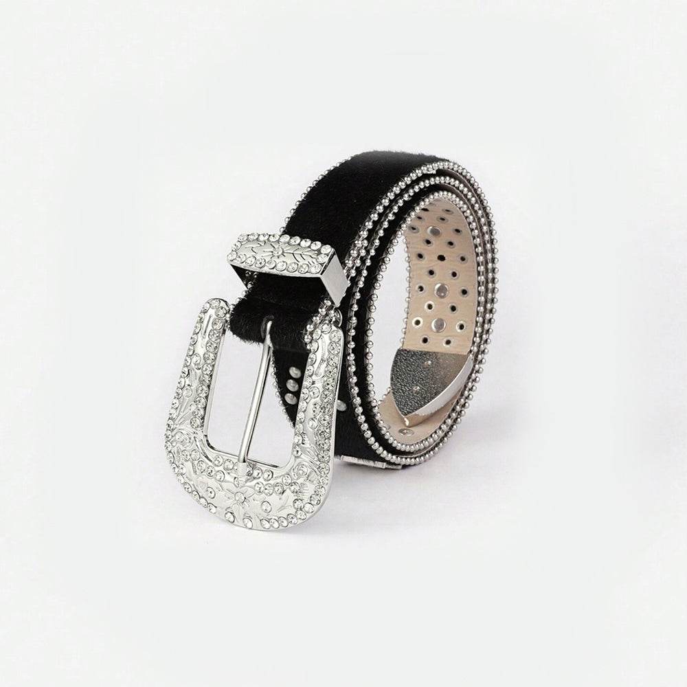 PU Leather Inlaid Rhinestone Belt - Delanoir
