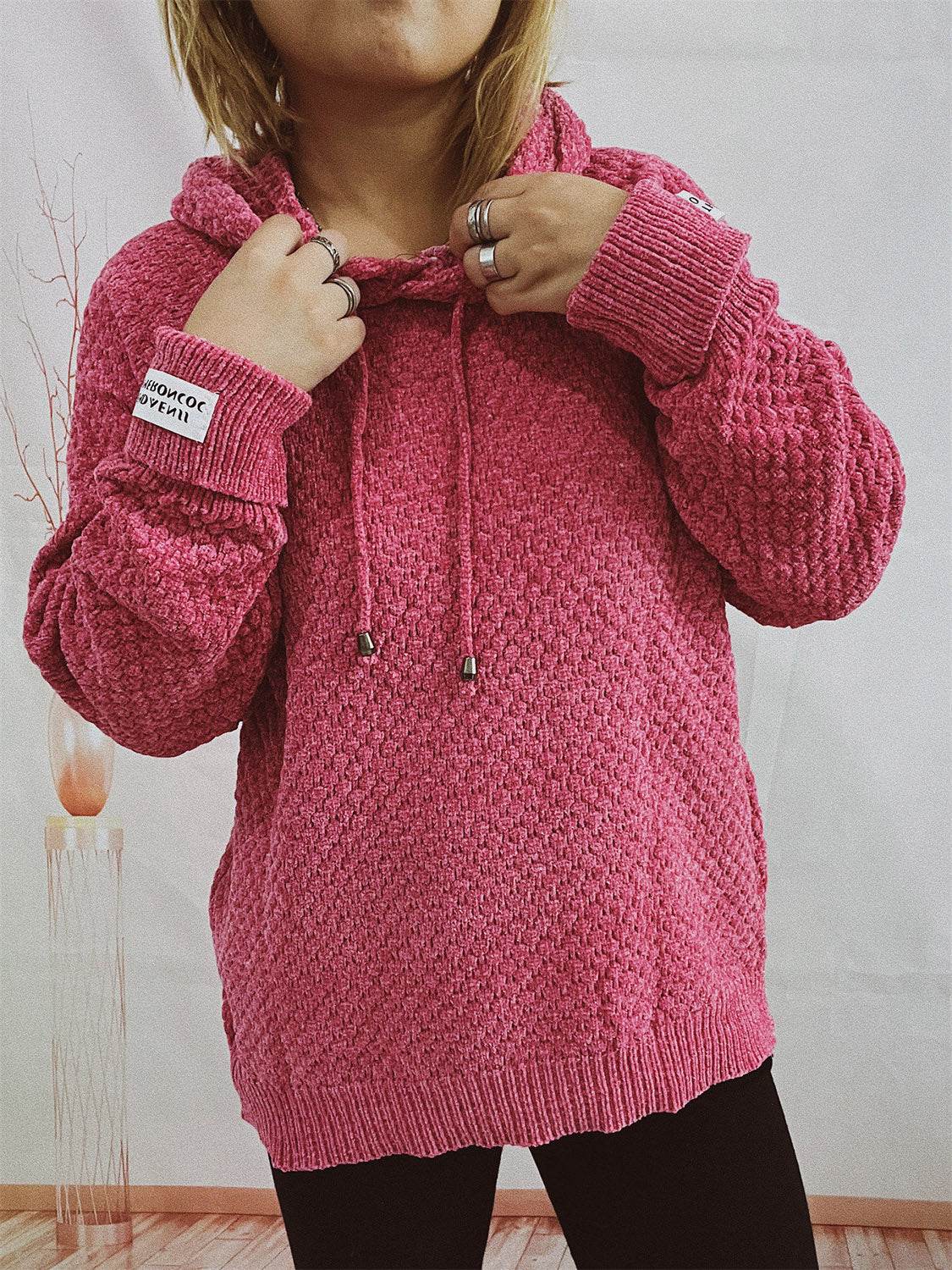 Drawstring Long Sleeve Hooded Sweater - Delanoir
