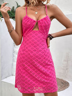 Perfee Openwork Spaghetti Strap Mini Dress - Delanoir
