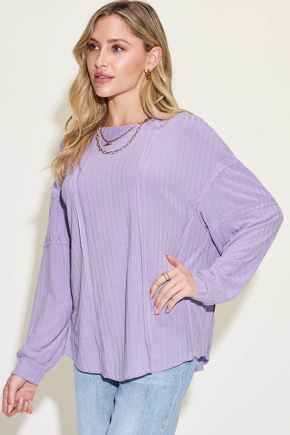 Basic Bae Full Size Ribbed Round Neck Long Sleeve T-Shirt - Delanoir