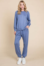 Super Lady Round Neck Raglan Sleeve Top and Pants Lounge Set - Delanoir