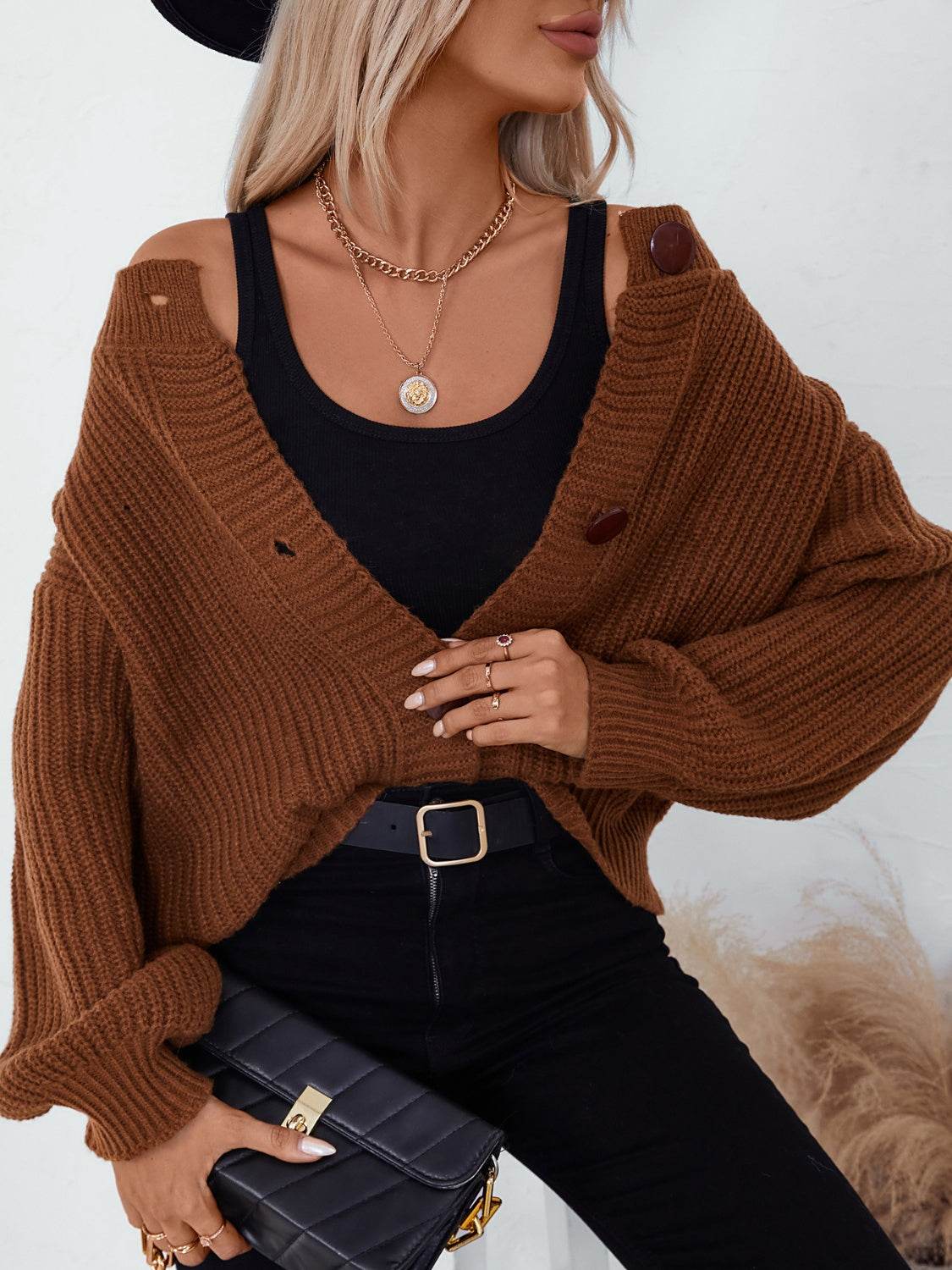 Button Down Long Sleeve Cardigan - Delanoir
