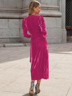 Surplice Puff Sleeve Midi Dress - Delanoir