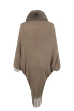 Striped Fringe Detail Long Sleeve Poncho - Delanoir