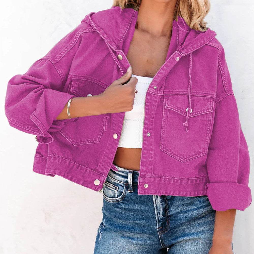 Hooded Dropped Shoulder Denim Jacket - Delanoir