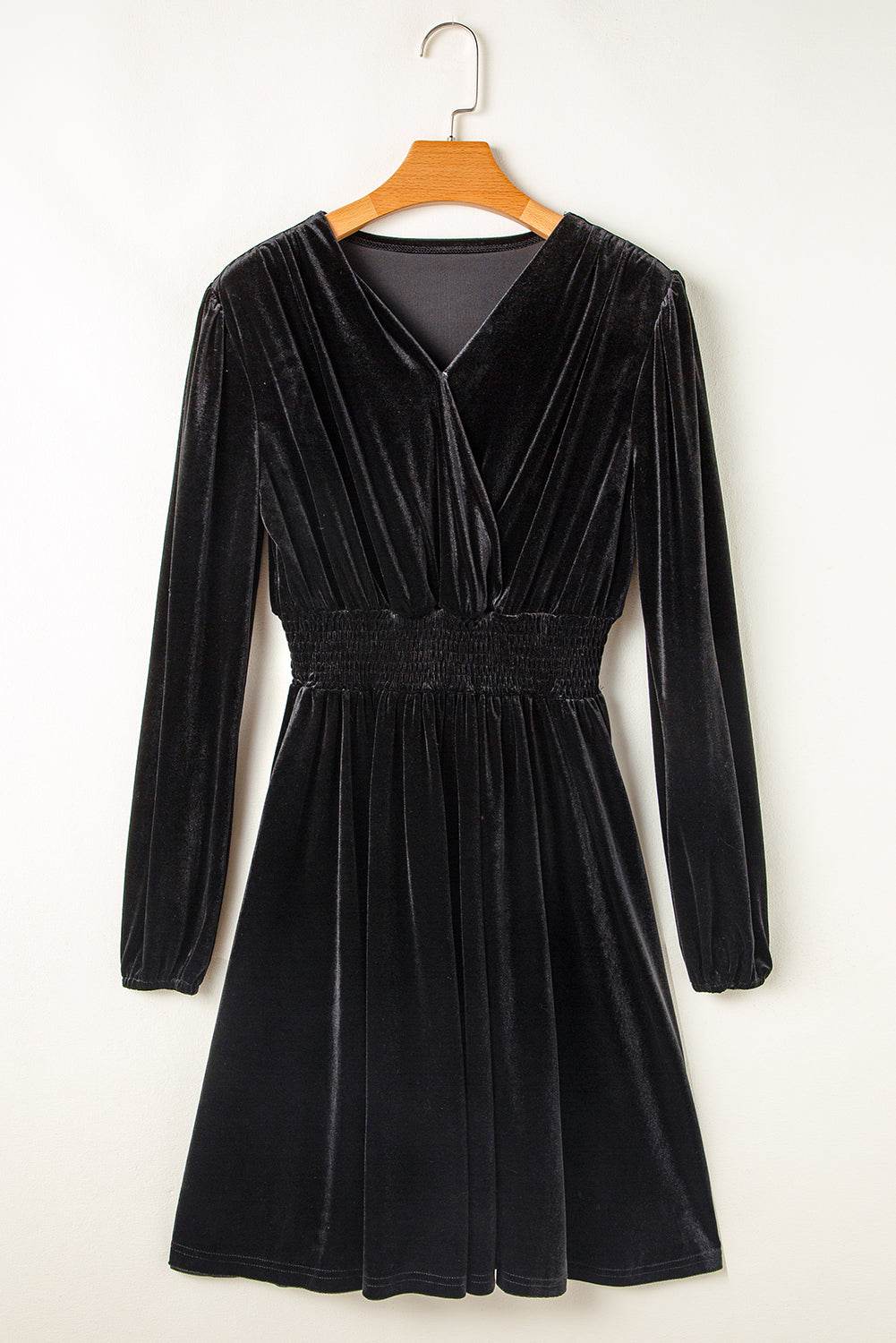 Surplice Long Sleeve Velvet Dress - Delanoir