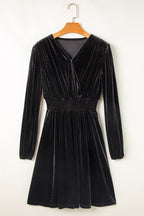 Surplice Long Sleeve Velvet Dress - Delanoir