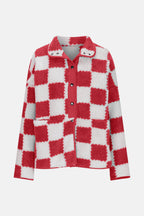 Checkered Snap Down Long Sleeve Teddy Jacket - Delanoir
