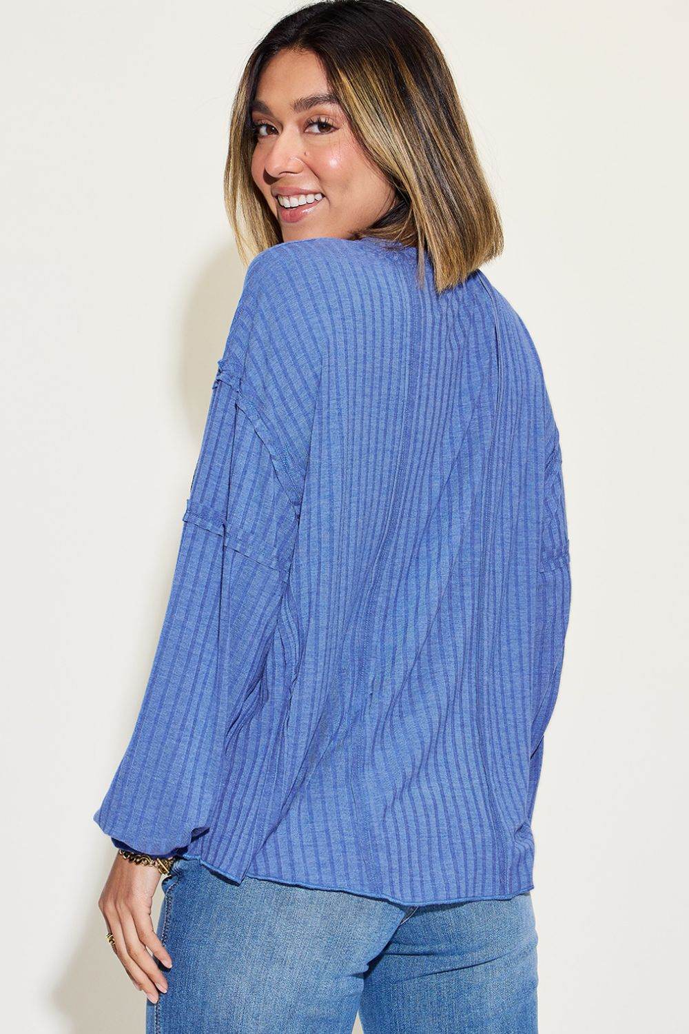 Basic Bae Full Size Ribbed Round Neck Long Sleeve T-Shirt - Delanoir