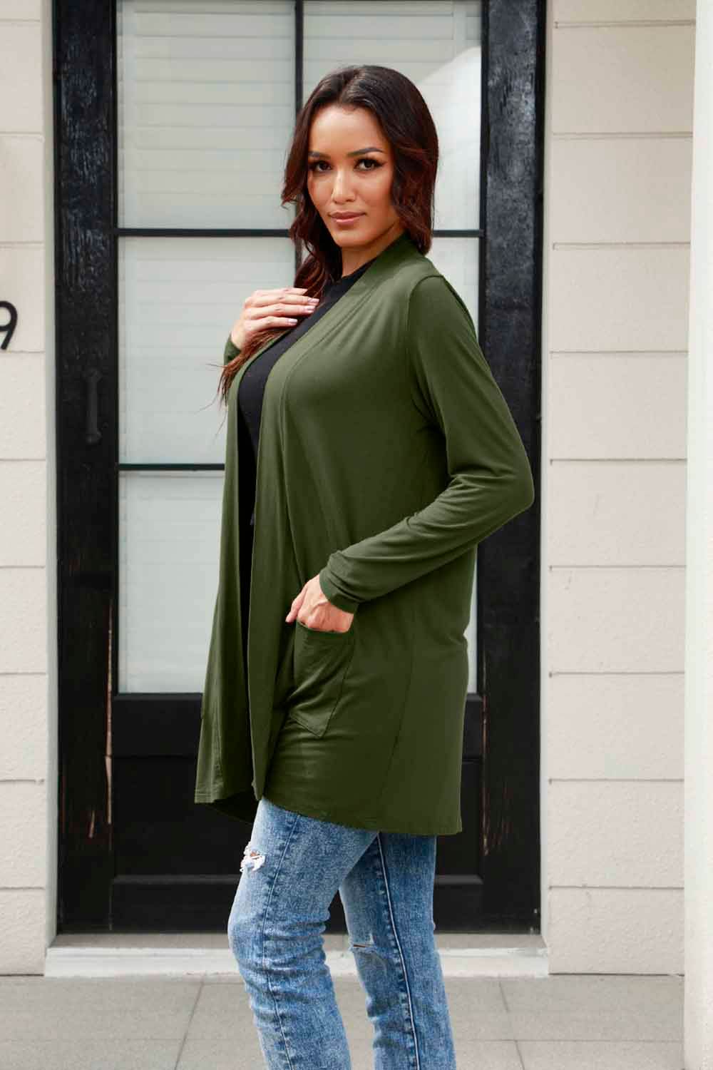 Basic Bae Full Size Open Front Long Sleeve Cardigan with Pockets - Delanoir
