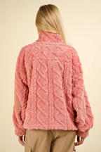 VERY J Fuzzy Fleece Half Zip Cable Pattern Sweatshirt - Delanoir