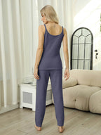 Fuzzy V-Neck Cami and Pants Lounge Set - Delanoir