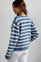 Striped Button Down Long Sleeve Cardigan - Delanoir