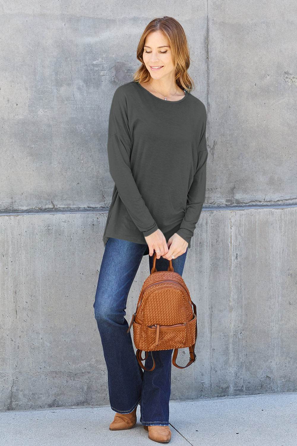 Basic Bae Full Size Round Neck Dropped Shoulder T-Shirt - Delanoir