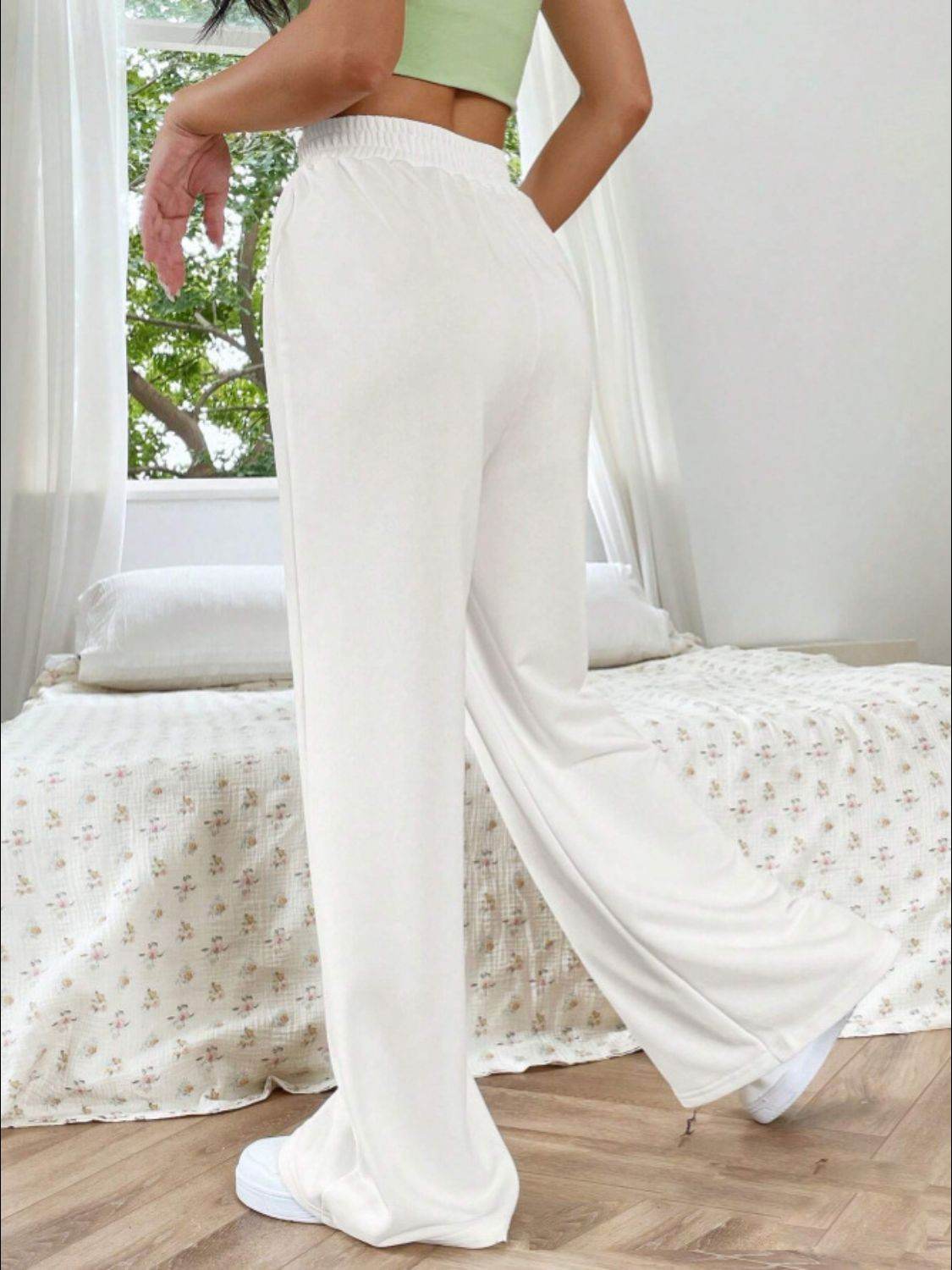 Elastic Waist Wide Leg Pants - Delanoir