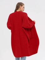 Pocketed Open Front Long Sleeve Longline Cardigan - Delanoir