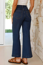 High Waist Bootcut Jeans with Pockets - Delanoir