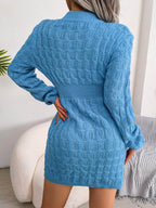 Cable-Knit Round Neck Mini Wrap Sweater Dress - Delanoir