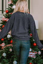 Sequin Patch Pumpkin Round Neck Sweatshirt - Delanoir