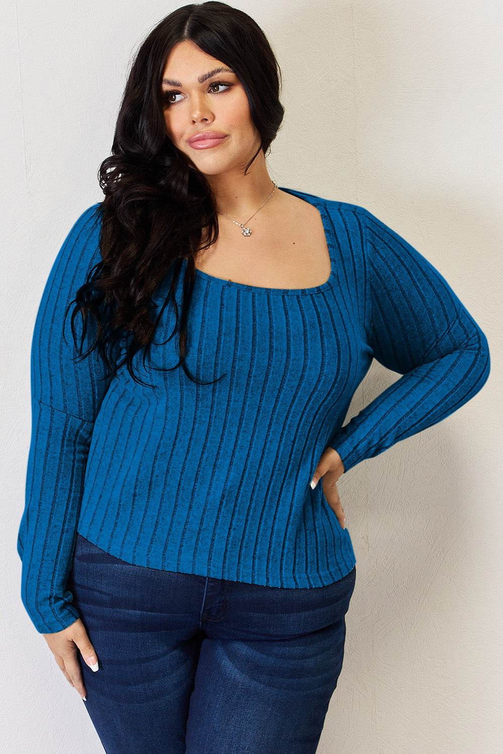 Basic Bae Full Size Ribbed Long Sleeve T-Shirt - Delanoir