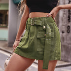 Belted Denim Shorts with Pockets - Delanoir