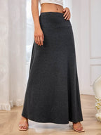 Solid Elastic Waist Maxi Skirt - Delanoir