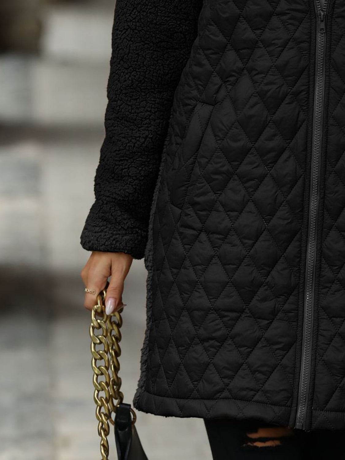 Texture Zip Up Long Sleeve Hooded Coat - Delanoir