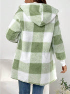 Plaid Long Sleeve Hooded Coat - Delanoir