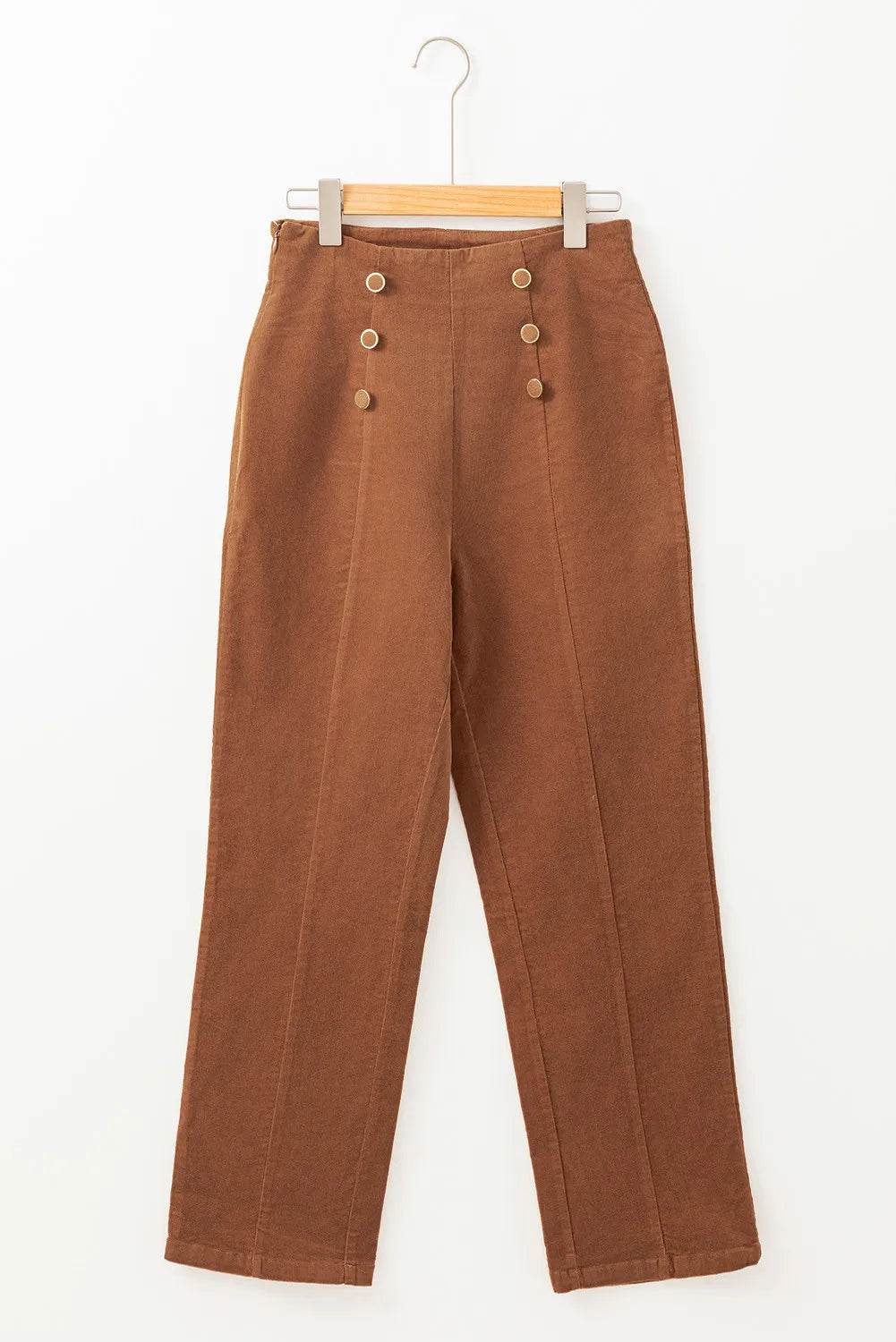 Decorative Button Straight Leg Pants - Delanoir