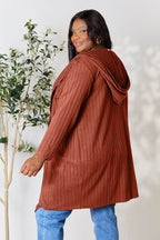 Basic Bae Full Size Hooded Sweater Cardigan - Delanoir