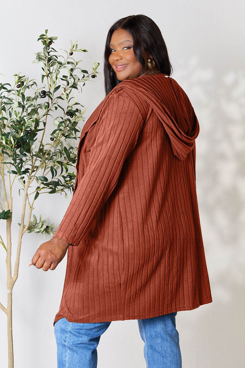 Basic Bae Full Size Hooded Sweater Cardigan - Delanoir