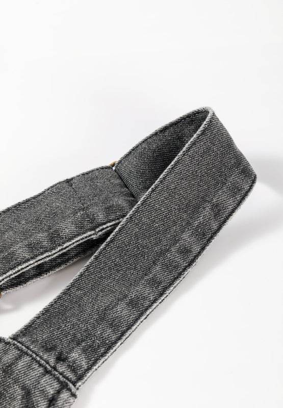 Wide Strap Button Down Denim Overall Dress - Delanoir