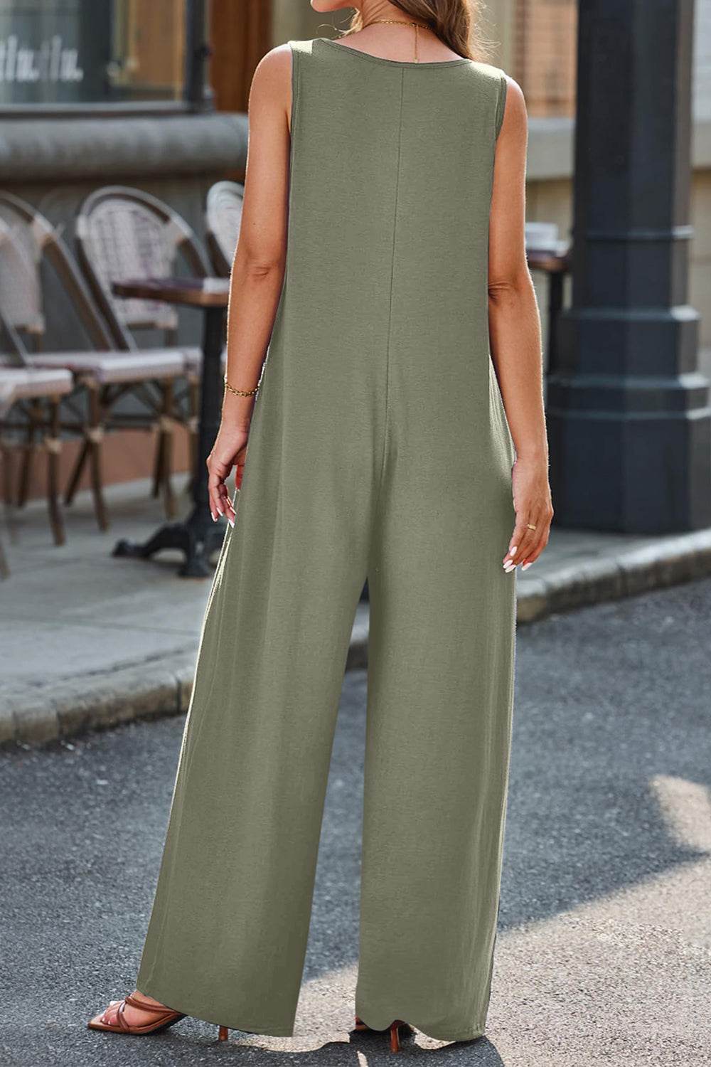 Full Size V-Neck Wide Strap Jumpsuit - Delanoir