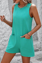 Mandy Round Neck Sleeveless Front Pocket Romper - Delanoir