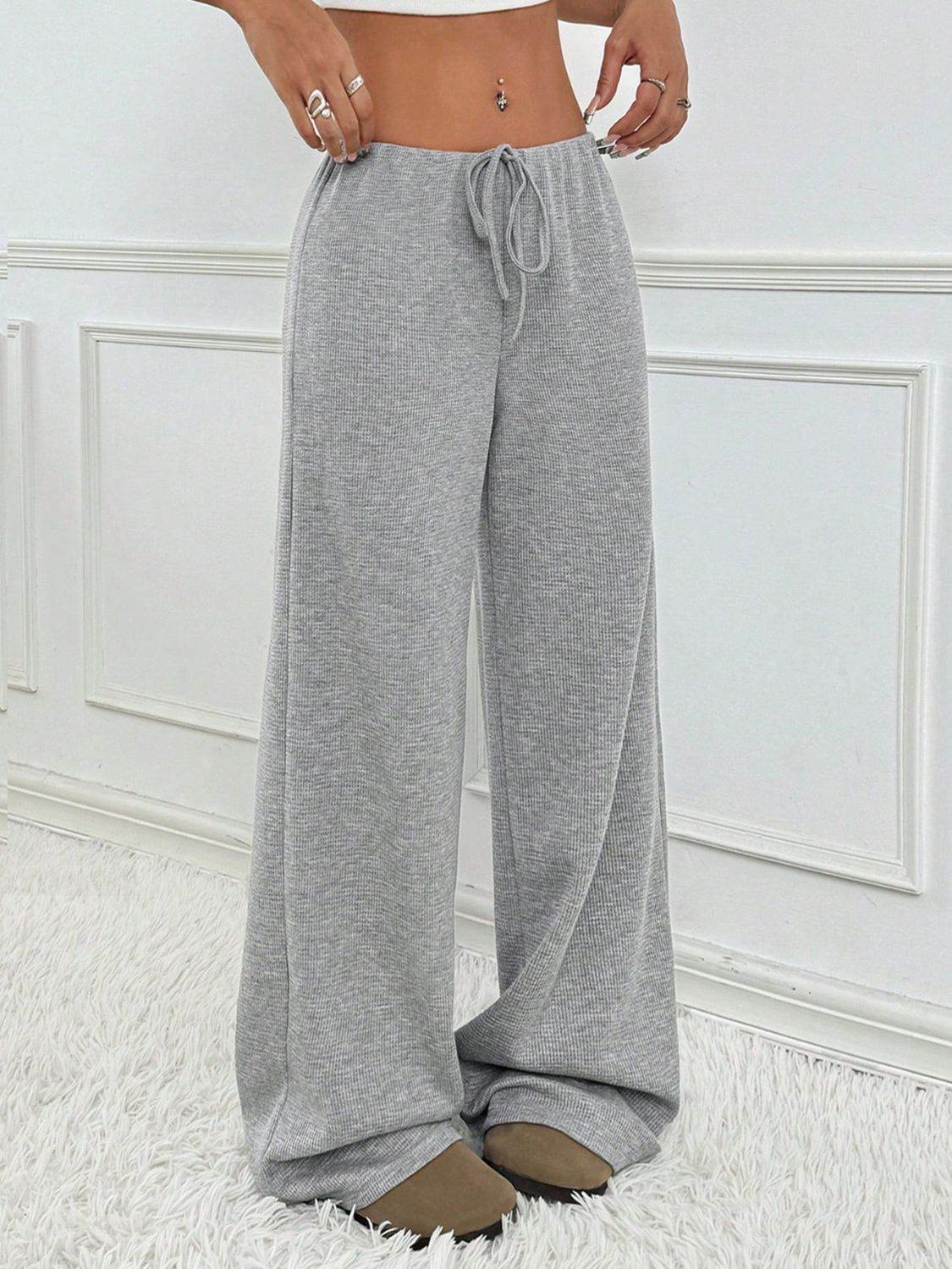 Tied Striped Wide Leg Pants - Delanoir