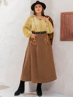 Plus Size Embroidered Pocketed High Waist Skirt - Delanoir