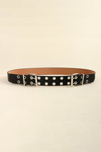 PU Leather Two Row Eyelet Belt - Delanoir