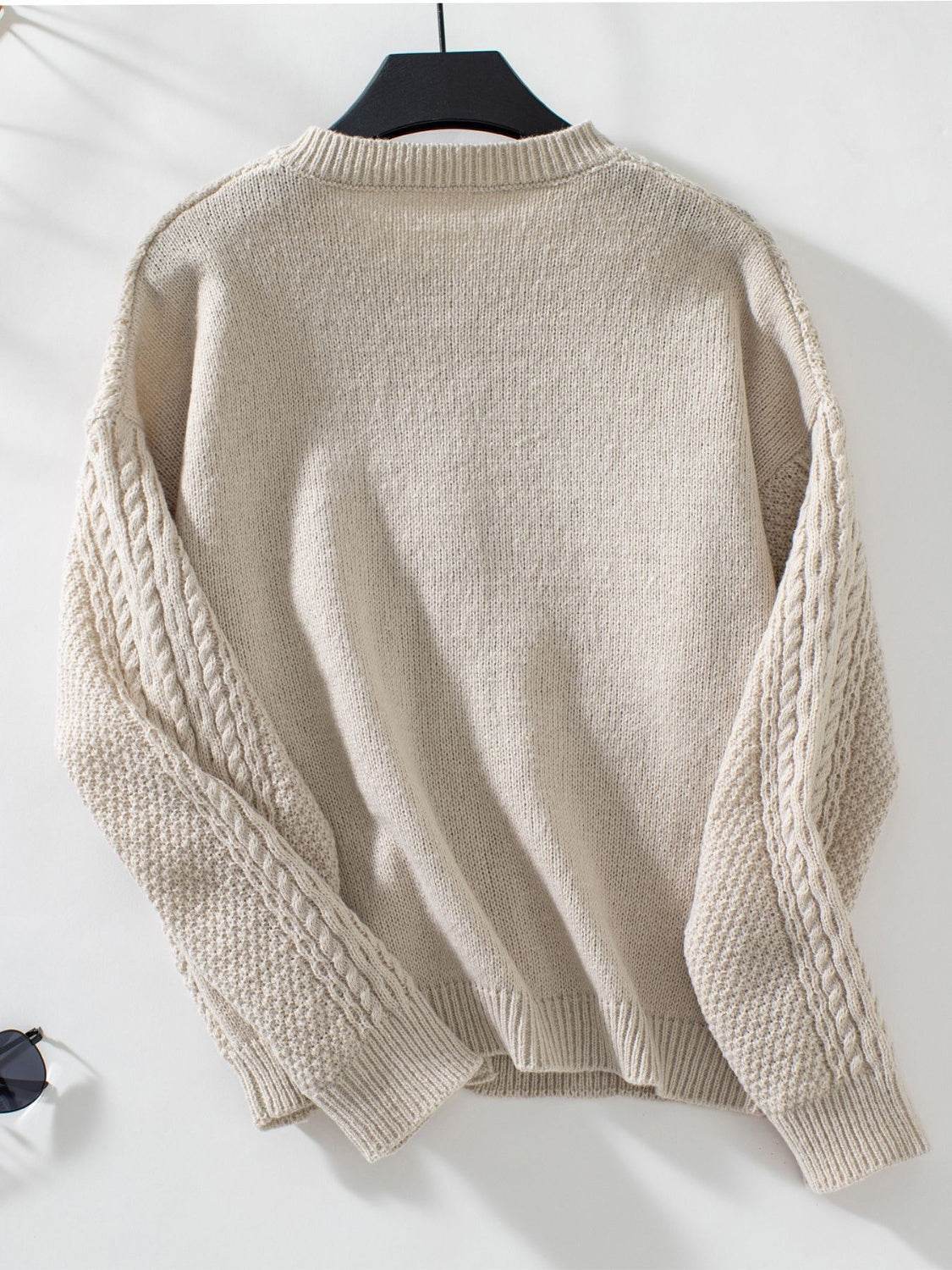 Cable-Knit Round Neck Button Up Cardigan - Delanoir